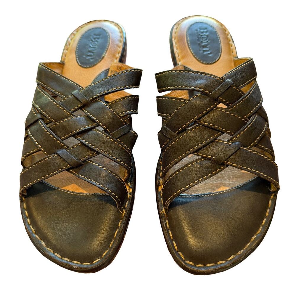 Born leather wedge heels sandals Womens US 10 / 42 dark brown slides comfort